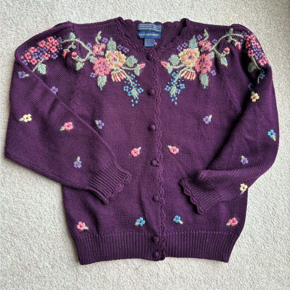 Purple Floral Embroidered Women's Sweater